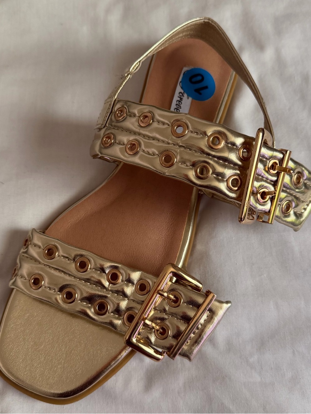 Forever Link Metallic Gold Grommet Buckle Sandals